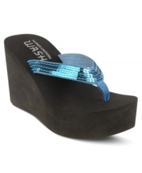 Mega chunky and decidedly sparkly. Dirty Laundry's Metallic wedge sandals are dressy, but not overly so. Perfect for day or night. Mega chunky and decidedly sparkly. Dirty Laundry's Metallic wedge sandals are dressy, but not overly so. Perfect for day or night.