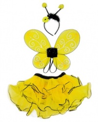 3 Pc Bumble Bee Costume Set. Wings, Tutu & Antennas. Girls 3-6 3 Pc Bumble Bee Costume Set. Wings, Tutu & Antennas. Girls 3-6