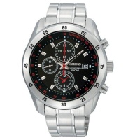 Seiko Men's SNDC49 Chronograph Brushed and Polished Link Bracelet Black Dial Watch