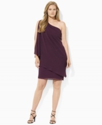 Imbued with ethereal grace, Lauren Ralph Lauren's whimsical one-shoulder plus size silhouette is crafted with a floating georgette overlay and a breezy batwing sleeve. (Clearance) Imbued with ethereal grace, Lauren Ralph Lauren's whimsical one-shoulder plus size silhouette is crafted with a floating georgette overlay and a breezy batwing sleeve. (Clearance)