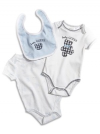 GUESS Kids Boys Two BODYSUITS with Bib Set (0 - 9m), LIGHT BLUE (0/3M) GUESS Kids Boys Two BODYSUITS with Bib Set (0 - 9m), LIGHT BLUE (0/3M)