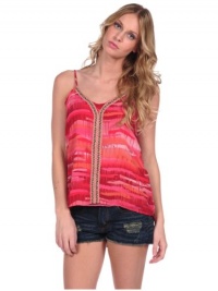 Vintage Havana Womens Printed Chiffon Tank - Coral - Medium Vintage Havana Womens Printed Chiffon Tank - Coral - Medium