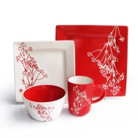 American Atelier Blossom Branch 16-Piece Dinnerware Set, Red American Atelier Blossom Branch 16-Piece Dinnerware Set, Red
