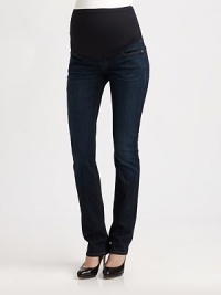 Crisp Italian cotton denim in a dark Paris wash, topped with an ultra-comfy stretch panel waist. THE FITFront rise, 13½ including panel Inseam, about 34½THE DETAILSElastic waist Five-pocket style Tonal signature stitching on back pocket 98% cotton/2% elastane; machine wash Made in USA of imported fabric Crisp Italian cotton denim in a dark Paris wash, topped with an ultra-comfy stretch panel waist. THE FITFront rise, 13½ including panel Inseam, about 34½THE DETAILSElastic waist Five-pocket style Tonal signature stitching on back pocket 98% cotton/2% elastane; machine wash Made in USA of imported fabric