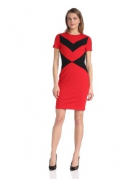 Vince Camuto Women's Cap Sleeve Chevron Shift Dress, Rouge, 14 Vince Camuto Women's Cap Sleeve Chevron Shift Dress, Rouge, 14