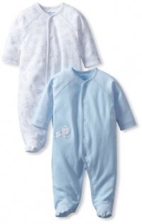 Little Me Baby-Boys Safari 2 Pack Footie, White/Light Blue, 9 Months