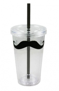 16 oz Mustache Double Walled Reusable Cup with Lid and Straw 16 oz Mustache Double Walled Reusable Cup with Lid and Straw