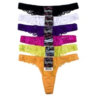 247 Frenzy Women's 12 Pack Waistband & Center Lace Trim Thongs