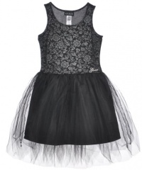 GUESS Kids Girls big girl glitter print tulle dress, BLACK (16) GUESS Kids Girls big girl glitter print tulle dress, BLACK (16)