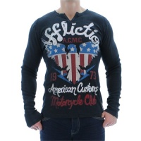 Affliction Free Bird Men's Long Sleeve T-Shirt Slit Neck Tee Affliction Free Bird Men's Long Sleeve T-Shirt Slit Neck Tee