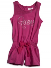 GUESS Kids Girls Little Girl Romper with Mesh Trim, VIOLET (3T) GUESS Kids Girls Little Girl Romper with Mesh Trim, VIOLET (3T)