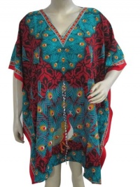 Boho Beach Kaftan Dress Red Blue Peacock Caftan Top Plus Size Boho Beach Kaftan Dress Red Blue Peacock Caftan Top Plus Size