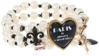 Betsey Johnson Paris is Always a Good Idea Heart and Pearl Stretch Bracelet, 7.5