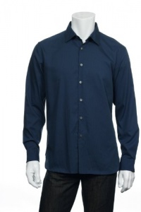 Alfani Red Men's Blue Micro Vertical Striped Button Down Shirt Alfani Red Men's Blue Micro Vertical Striped Button Down Shirt