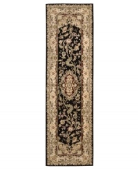 Expand beyond the standard borders of the room-size rectangle with the Nourison 2000 area rug collection. Classic in design, of the moment, while still boasting a chic sophistication, this rug features a medley of black and gold with a floral pattern as intricate as a botanical drawing. Expand beyond the standard borders of the room-size rectangle with the Nourison 2000 area rug collection. Classic in design, of the moment, while still boasting a chic sophistication, this rug features a medley of black and gold with a floral pattern as intricate as a botanical drawing.
