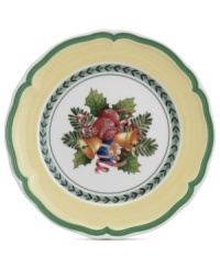 Dress up French Garden dinnerware for the holidays with the festively adorned French Garden Noel accent plate from Villeroy & Boch. A scalloped edge, yellow border and holly trim complete a beautiful Christmastime table. Dress up French Garden dinnerware for the holidays with the festively adorned French Garden Noel accent plate from Villeroy & Boch. A scalloped edge, yellow border and holly trim complete a beautiful Christmastime table.