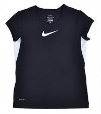 NIKE Girls' Dri-Fit Swoosh Logo Mesh Training Shirt-Black-Medium NIKE Girls' Dri-Fit Swoosh Logo Mesh Training Shirt-Black-Medium
