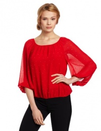 Vince Camuto Women's Peasant Allover Rhinestone Blouse, Rouge, Medium Vince Camuto Women's Peasant Allover Rhinestone Blouse, Rouge, Medium