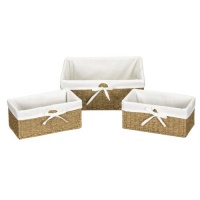 Household Essentials Set of Three Woven Seagrass Storage Utility Baskets, Natural