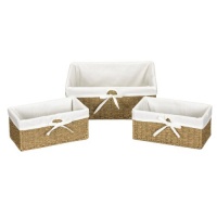 Household Essentials Set of Three Woven Seagrass Storage Utility Baskets, Natural Household Essentials Set of Three Woven Seagrass Storage Utility Baskets, Natural