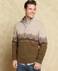 For the practical and sensible man who likes a little zing his style is this pullover half zip sweater by Tommy Hilfiger. For the practical and sensible man who likes a little zing his style is this pullover half zip sweater by Tommy Hilfiger.