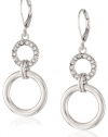 T Tahari Essentials Pave Circle Silver Drop Earrings