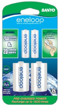 eneloop NEW 2000mAh Typical, 1900mAh Minimum, 1500 cycle, 2 Pack AA, Ni-MH Pre-Charged Rechargeable Batteries with D Spacer eneloop NEW 2000mAh Typical, 1900mAh Minimum, 1500 cycle, 2 Pack AA, Ni-MH Pre-Charged Rechargeable Batteries with D Spacer