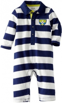 Little Me Baby-Boys Newborn Rugby Coverall, Navy Stripe, 9 Months