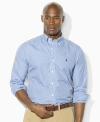 Preppy checks enliven this long-sleeved sport shirt, crafted from crisp cotton poplin in a comfortable, classic fit. Preppy checks enliven this long-sleeved sport shirt, crafted from crisp cotton poplin in a comfortable, classic fit.