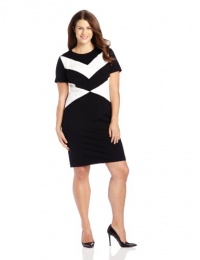 Vince Camuto Women's Cap Sleeve Chevron Shift Dress, Rich Black, 6 Vince Camuto Women's Cap Sleeve Chevron Shift Dress, Rich Black, 6