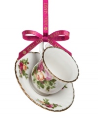 If you love it on your table, you'll adore it on the tree. This Old Country Roses ornament bears the classic pink and gold florals of Royal Albert's famed dinnerware collection in a mini teacup and saucer. If you love it on your table, you'll adore it on the tree. This Old Country Roses ornament bears the classic pink and gold florals of Royal Albert's famed dinnerware collection in a mini teacup and saucer.