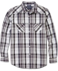 Style that lasts. Stay hip no matter what the season with this plaid shirt from American Rag. Style that lasts. Stay hip no matter what the season with this plaid shirt from American Rag.