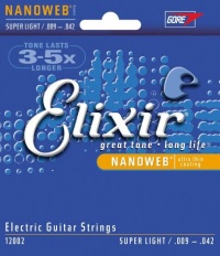 Elixir Strings Electric Guitar Strings, 6-String, Super Light NANOWEB Coating Elixir Strings Electric Guitar Strings, 6-String, Super Light NANOWEB Coating