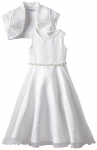 Jayne Copeland Girls 2-6X Satin Dress With Pearl Accents, White, 5 Jayne Copeland Girls 2-6X Satin Dress With Pearl Accents, White, 5