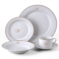 Gibson Heritage Monogram 20-Piece Dinnerware Collection, Letter W Gibson Heritage Monogram 20-Piece Dinnerware Collection, Letter W