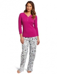 Tommy Hilfiger Women's Ribbed Henley/flannel Pajama Pant Gift Set