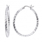 CleverEve Designer Series Diamond Textured Round Hoop .925 Sterling Silver Earrings - French Lock 33.00 x 32.00mm