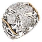 925 Silver & Diamond Filigree Cross Ring with 18k Accents (0.21ctw)- Sizes 6-8