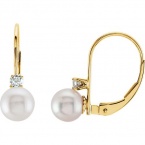 CleverEve 2014 Luxury Series One Pair of 14K Yellow Gold Akoya Cultured Pearl & Diamond Lever Back Earrings