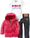 True Religion Baby-Girls Infant Retro Glitter Logo Three Piece Gift Box Set, Fuschia, 6-12 Months