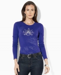 A heritage-inspired crest motif with glittering beads adorns the front of Lauren Jeans Co.'s essential crewneck tee in finely ribbed cotton jersey (Clearance) A heritage-inspired crest motif with glittering beads adorns the front of Lauren Jeans Co.'s essential crewneck tee in finely ribbed cotton jersey (Clearance)