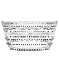 Like dewdrops in the morning sun, the bubbles circling iittala's Kastehelmi serving bowl glisten in pressed glass to reflect all the light at your table. A vintage Oiva Toikka design. Like dewdrops in the morning sun, the bubbles circling iittala's Kastehelmi serving bowl glisten in pressed glass to reflect all the light at your table. A vintage Oiva Toikka design.