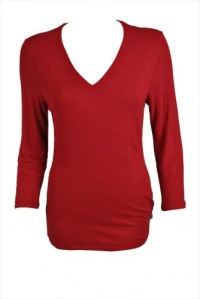 INC International Concepts Petites Ribbed V Neck Long Sleeve Top