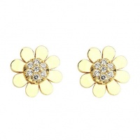14K Yellow Gold Plated Flower CZ Stud Earrings with Screw-back for Children & Women