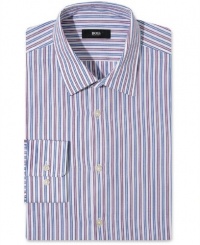 Hugo Boss Slim Fit Dress Shirt, BOSS Striped Long Sleeve Shirt, Blue/Berry Hugo Boss Slim Fit Dress Shirt, BOSS Striped Long Sleeve Shirt, Blue/Berry
