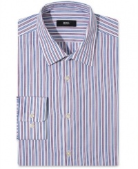 Hugo Boss Slim Fit Dress Shirt, BOSS Striped Long Sleeve Shirt, Blue/Berry