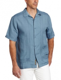 Cubavera Men's Short Sleeve Linen Blend L-Shaped Embroidered Woven Cubavera Men's Short Sleeve Linen Blend L-Shaped Embroidered Woven