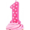 Pink 1st Birthday Polka Dot Candle