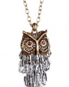 Lucky Brand Silver & Gold Owl Necklace With Semi Precious Stones