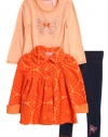 Kids Headquarters Little Girls 3 Piece Orange Fleece Coat Blue Leggings Set